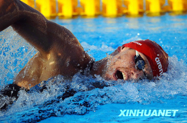 7月9日，波兰选手普·斯坦奇克在比赛中。当日，在第25届世界大学生运动会男子1500米自由泳决赛中，普·斯坦奇克以14分51秒06的成绩获得冠军。